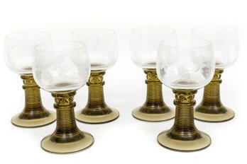 Set Of 6 Vintage Mid-Century Roemer Crystal Wine Glasses