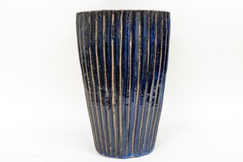 Glazed Cobalt Pottery Tall Vase