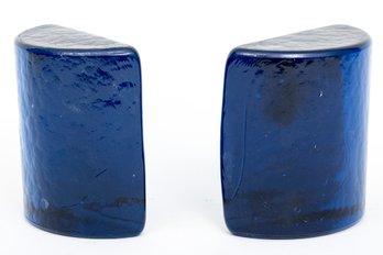 Vintage Blenko Glass Company Cobalt Bookends