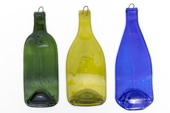 Set Of Three Pressed Art Glass Bottles