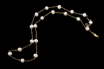 10K Gold & Cultured Pearl Chain Necklace