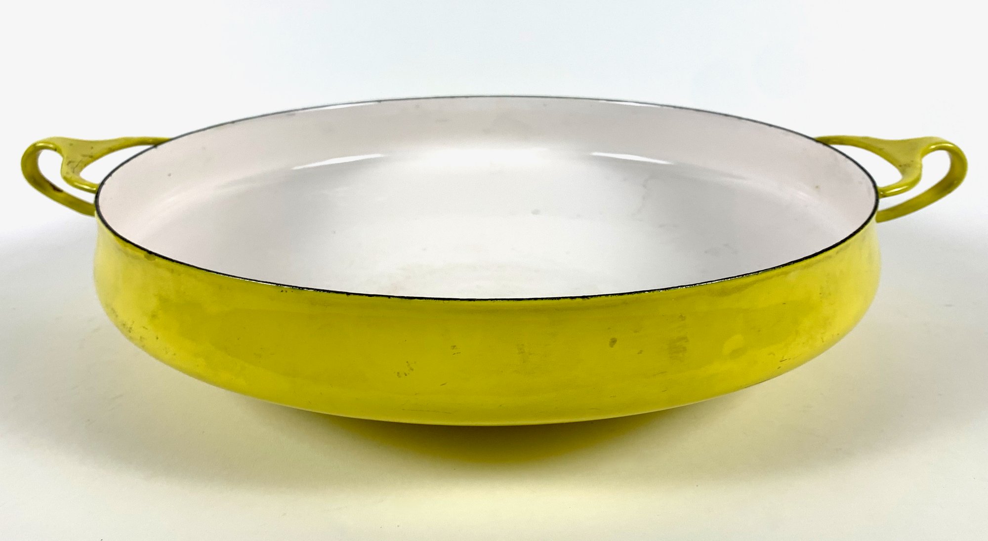 1960s Dansk Designs Large Kobenstyle Yellow Enamelware Paella Pan