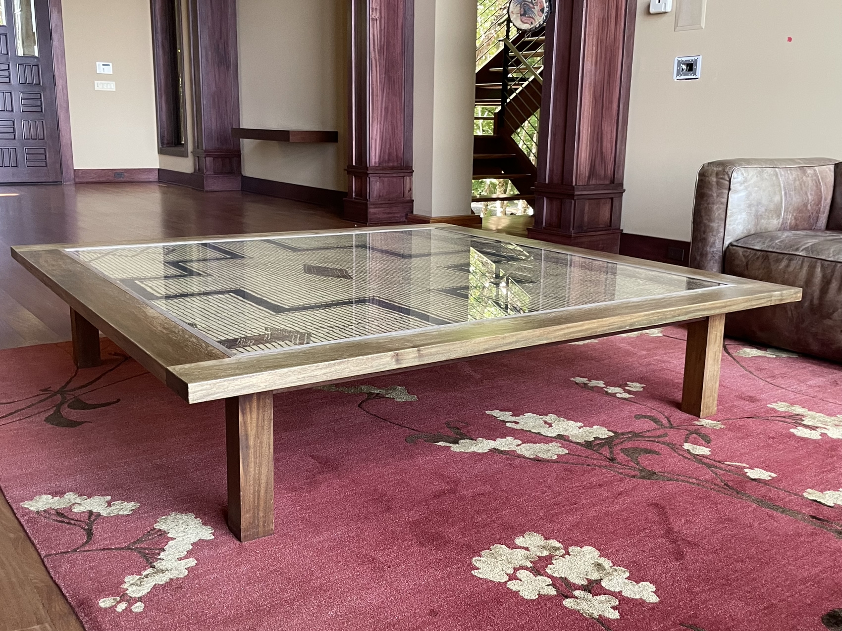 A Very Large And Beautiful Bespoke Coffee Table With Inlaid Antique Tatami  Mat Under Glass Top #1624525 | Auctionninja.com