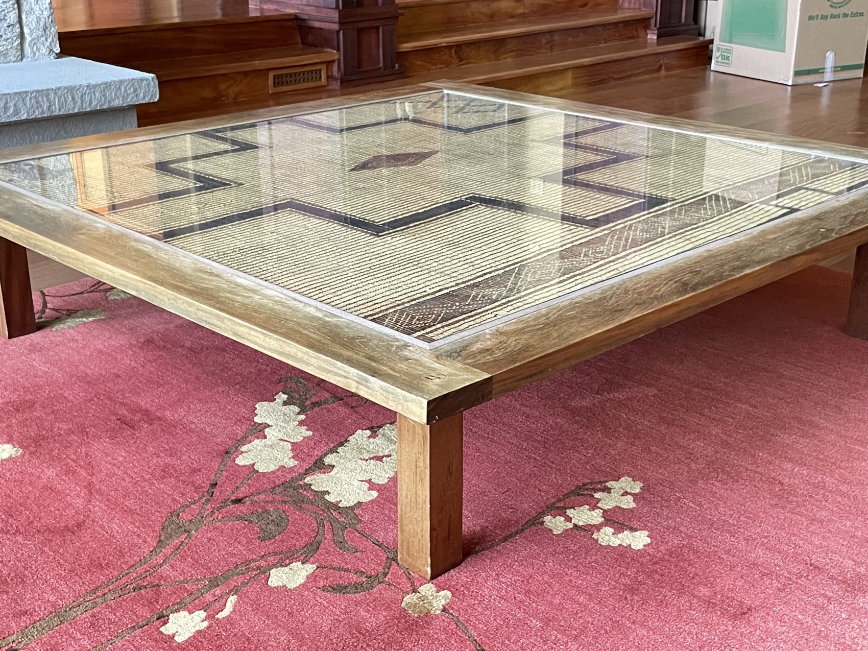 A Very Large And Beautiful Bespoke Coffee Table With Inlaid Antique Tatami  Mat Under Glass Top #1624525 | Auctionninja.com