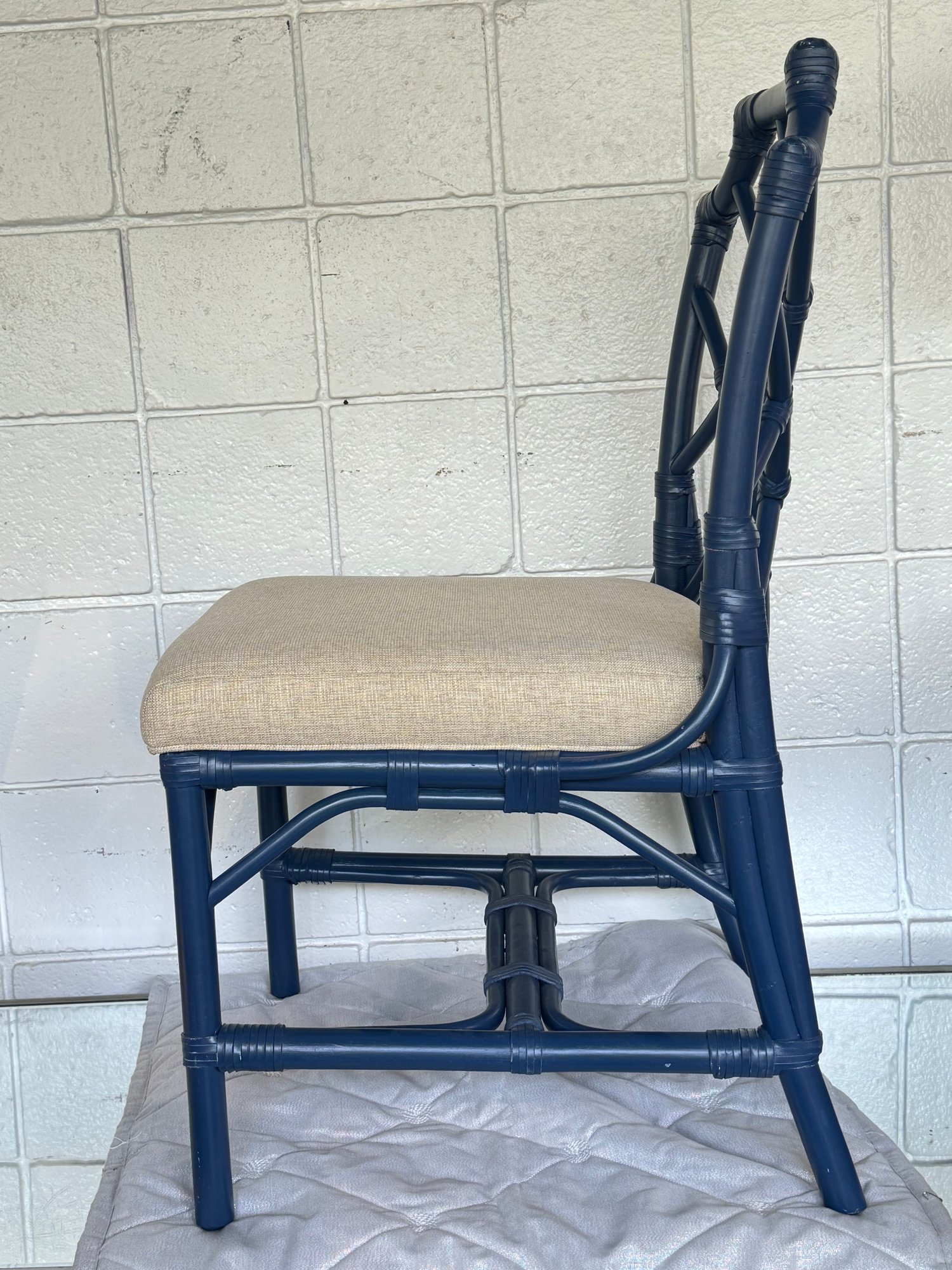 Set 8 Custom Heath & Company Rattan Dining Chairs In Deep Navy 1827162