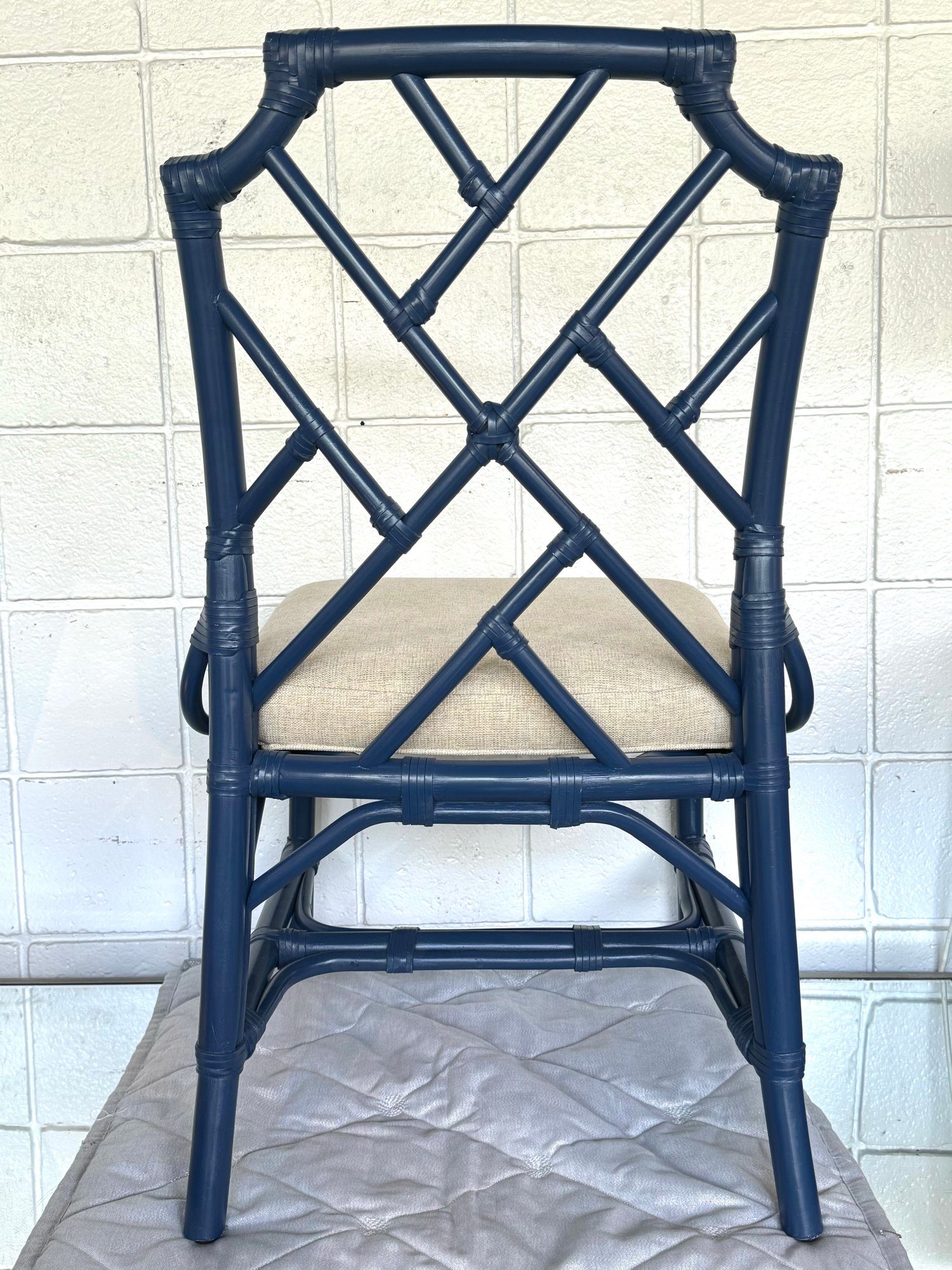 Set 8 Custom Heath & Company Rattan Dining Chairs In Deep Navy 1827162