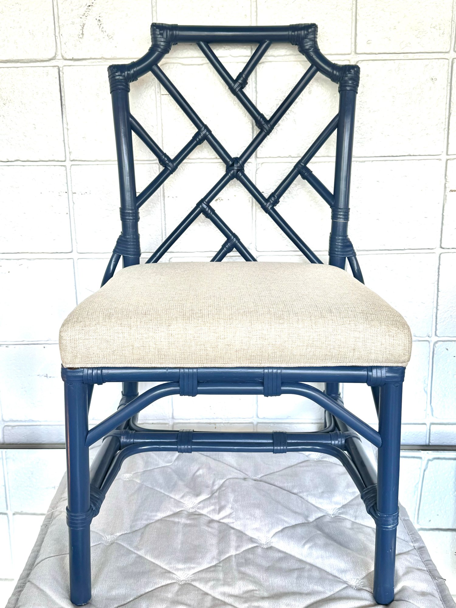 Set 8 Custom Heath & Company Rattan Dining Chairs In Deep Navy 1827162