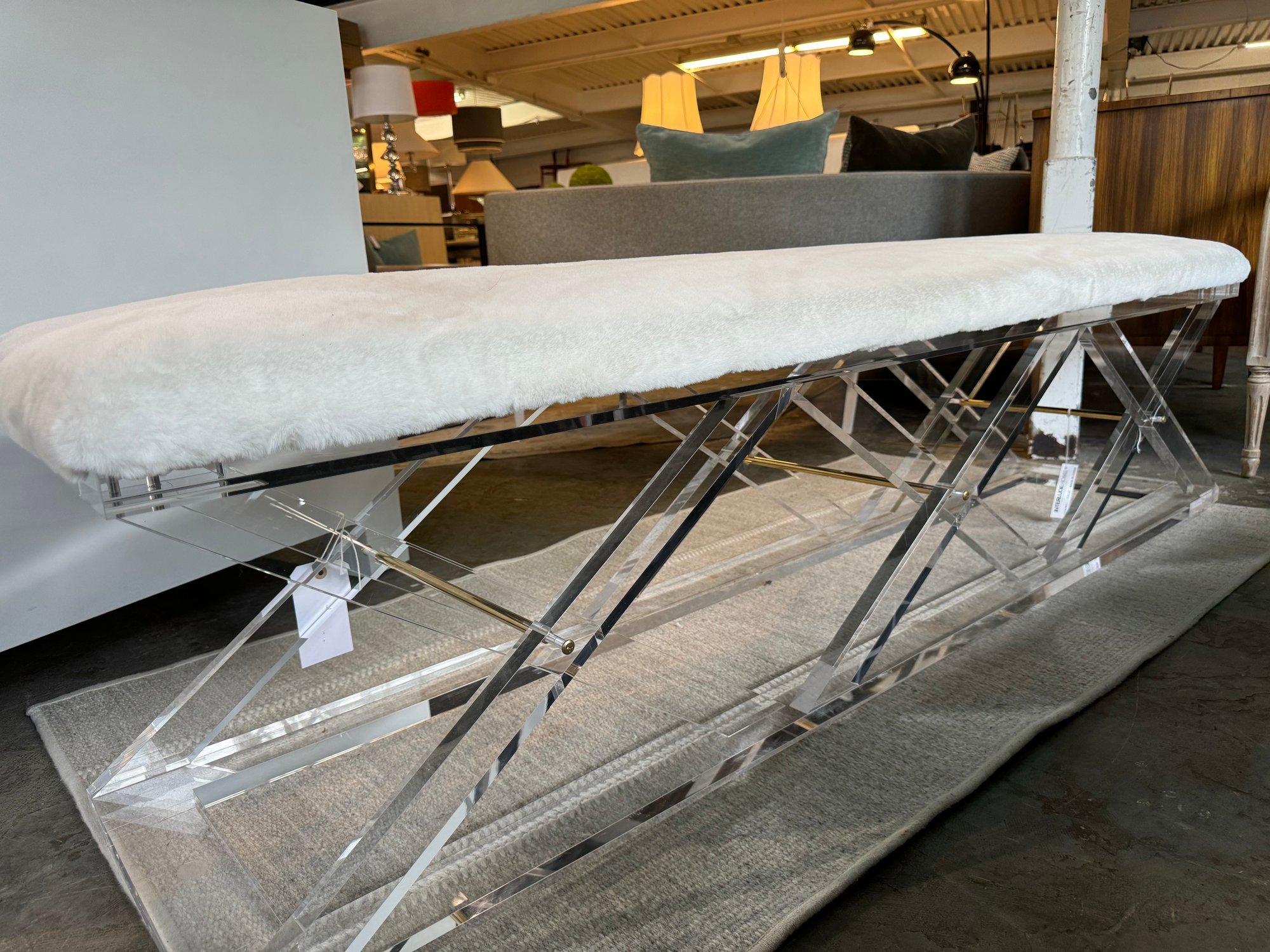 Luxurious Interlude Home Asher King Lucite & Faux Fur Bench 1827009