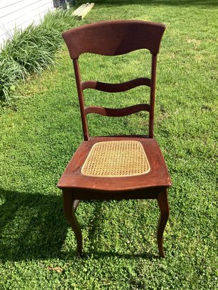 Antique Solid Wood Chair With Caned Seat