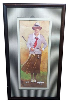 Vintage Woman Golfer Large Framed Art Print By Bart Forbes