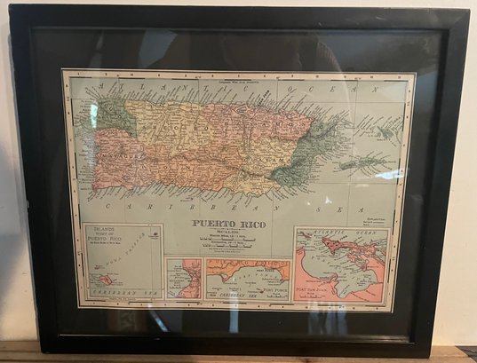 Framed Map Of Puerto Rico Dated 1895