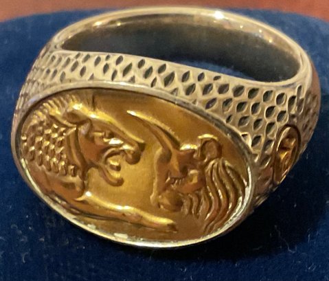 David Yurman 22K Yellow Gold & 925 Petrvs Lion & Ram Ring