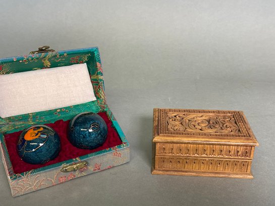 Chinese Exercise Balls & Wooden Box