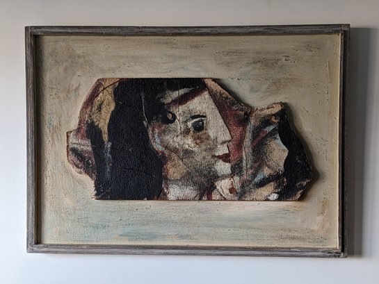 'Woman Fragmented' Vintage Painting On Pressboard