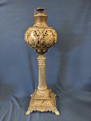 Antique Figural Bradley And Hubbard Oil Lamp Base With Cherubs And Women