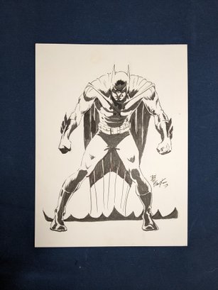 Signed Bo Hampton Pen And Ink Drawing Of Batman: The Dark Knight