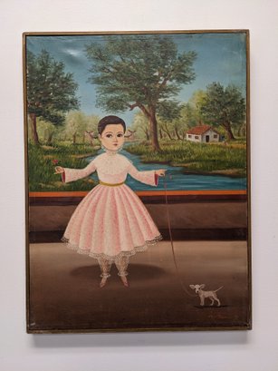 Folk Art Mexican (?) Portrait Of A Young Girl In The Style Of Agapito Labios