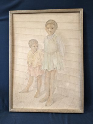 Signed 'L. Coder' Painting On Mosonite  Of Two Children