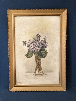 Signed 'E. Albro' (Ethel Maxine Albro) Still Life Painting Of Violets