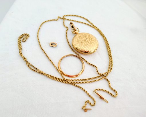 14 Karat Gold Elgin Vintage Pocket Watch With 14 Karat Gold Chain