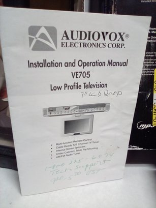 Audiovox VE705 Low Profile Television - Multi Function Cable Ready Under Cabinet AM/FM Tuner  E3