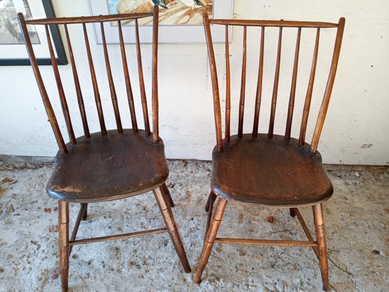 Great Pair Of Antique Spindle Back Chairs - Circa Early 1800s.    AS