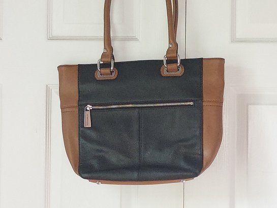 Tignanello Womens Perfect Pockets Leather Tote Handbag Blue/Brown