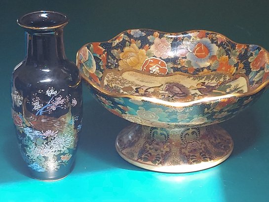Beautiful Japanese Satsuma Footed Bowl Geishas Gold Flowers AndAsian Imperial Kutani Vase