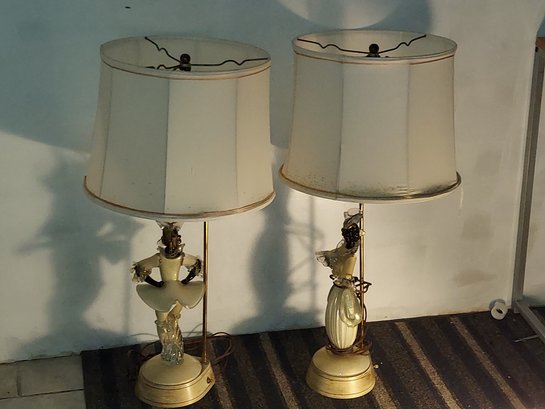 Pair Of  Vintage Venetian Blackamoor Glass Table Lamps