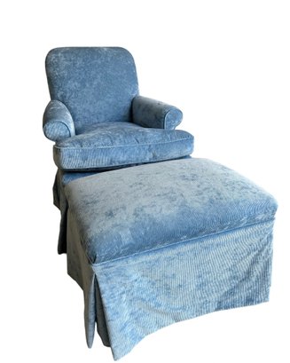 Girls Custom Blue Chenille Chair & Ottoman