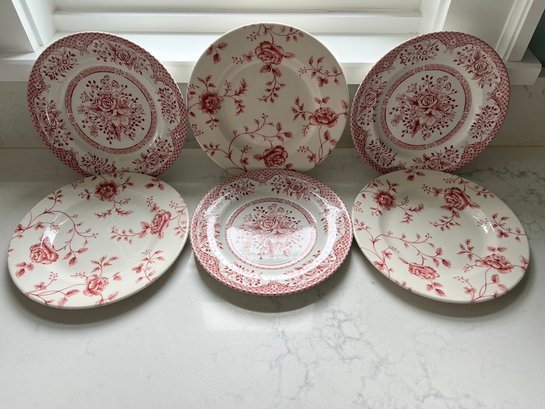Plates- 3 Rose Chintz, 3 Woods And Son, Pink And White Plates