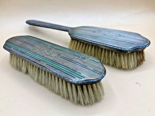 Pair Of Antique 19th Century R Blackinton Co Sterling Silver Monogrammed Brushes