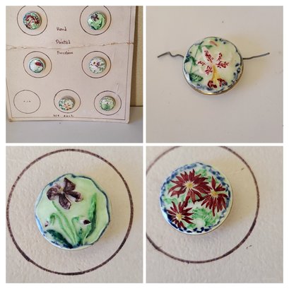 Group Of Eight Hand Painted Floral Porcelain Buttons