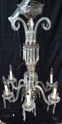 Early Beautiful Crystal Chadelier With Painted Details Great Prisms