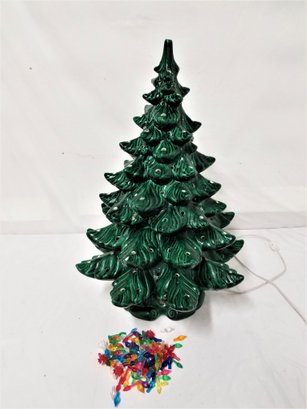 Vintage Ceramic Christmas Tree With Wind-up Music Box 2 Piece 24'