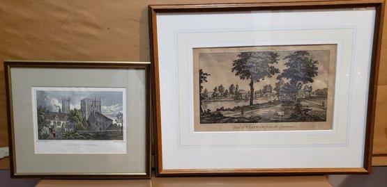Two Antique English Prints, 'View Of Clapham From The Common' And 'Canterbury Cathedral'