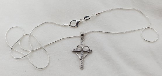 Vintage Sterling Silver Cross & Heart Pendant ~ 1' X 5/8' ~ 1.59 Grams (pendant Only)