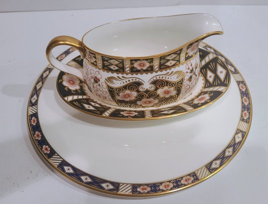 Royal Crown Derby Gravy Boat And Round Platter