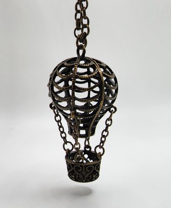 Hot Air Baloon Pendant Necklace In Antique Brass