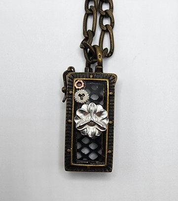 Steampunk Locket Pendant Necklace In Antique Brass