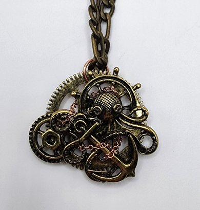 Steampunk Pendant Necklace In Antique Gold Tone