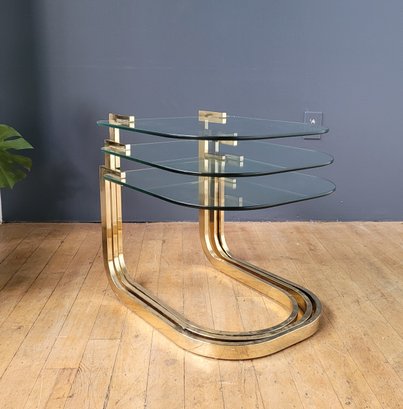 Set 3 Vintage DIA Glass & Brass Nesting Tables
