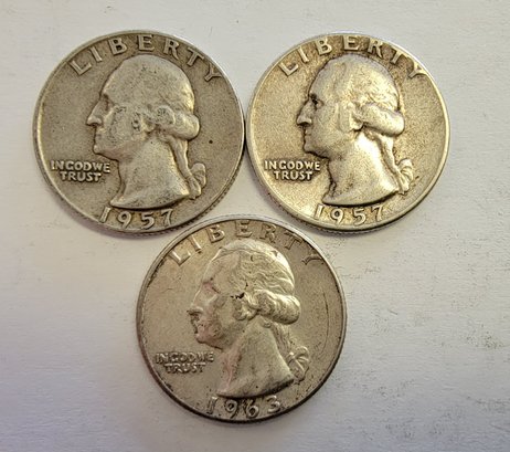 3 SILVER Quarters (2) 1957 (1) 1963