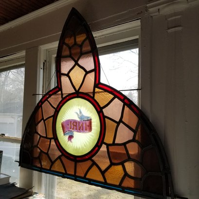 5' X 5.5' Stained Glass With INRI- Inscription Over Christ's Head During Crucifixtion