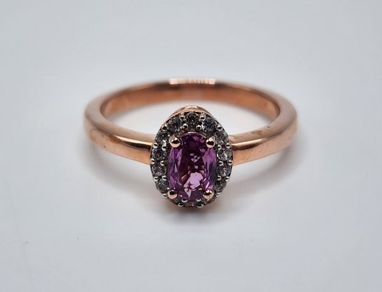 Lavender Sapphire, White Zircon Ring In Rose Gold Over Sterling