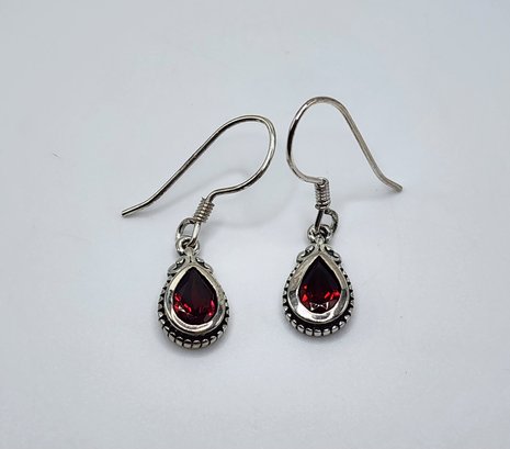 Red Garnet Earrings In Sterling Silver