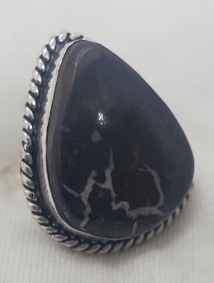 Silver Plated Size 6 Spider Septarian Ring 7/8 X 11/16