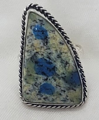 Silver Plated Size 10 K2 Blue Azurite Ring 1 1/4 X 3/4
