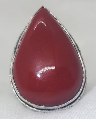 Silver Plated Size 6.5 Blood Red Coral Ring 1' X 11/16'