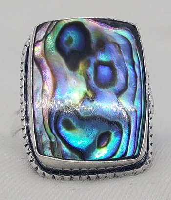 Silver Plated Size 10 Abalone Shell Ring 3/4 X 5/8